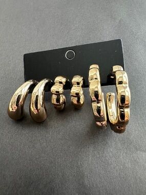 Gold Tone Hoop & Huggie Earring Set
